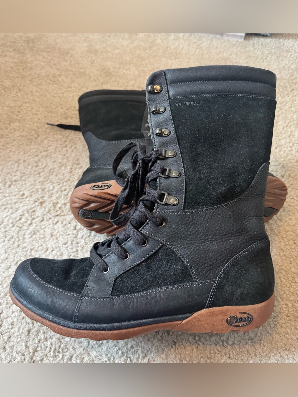 Chaco Lodge Waterproof Tall Boots Womens Black Leather Suede Size 11